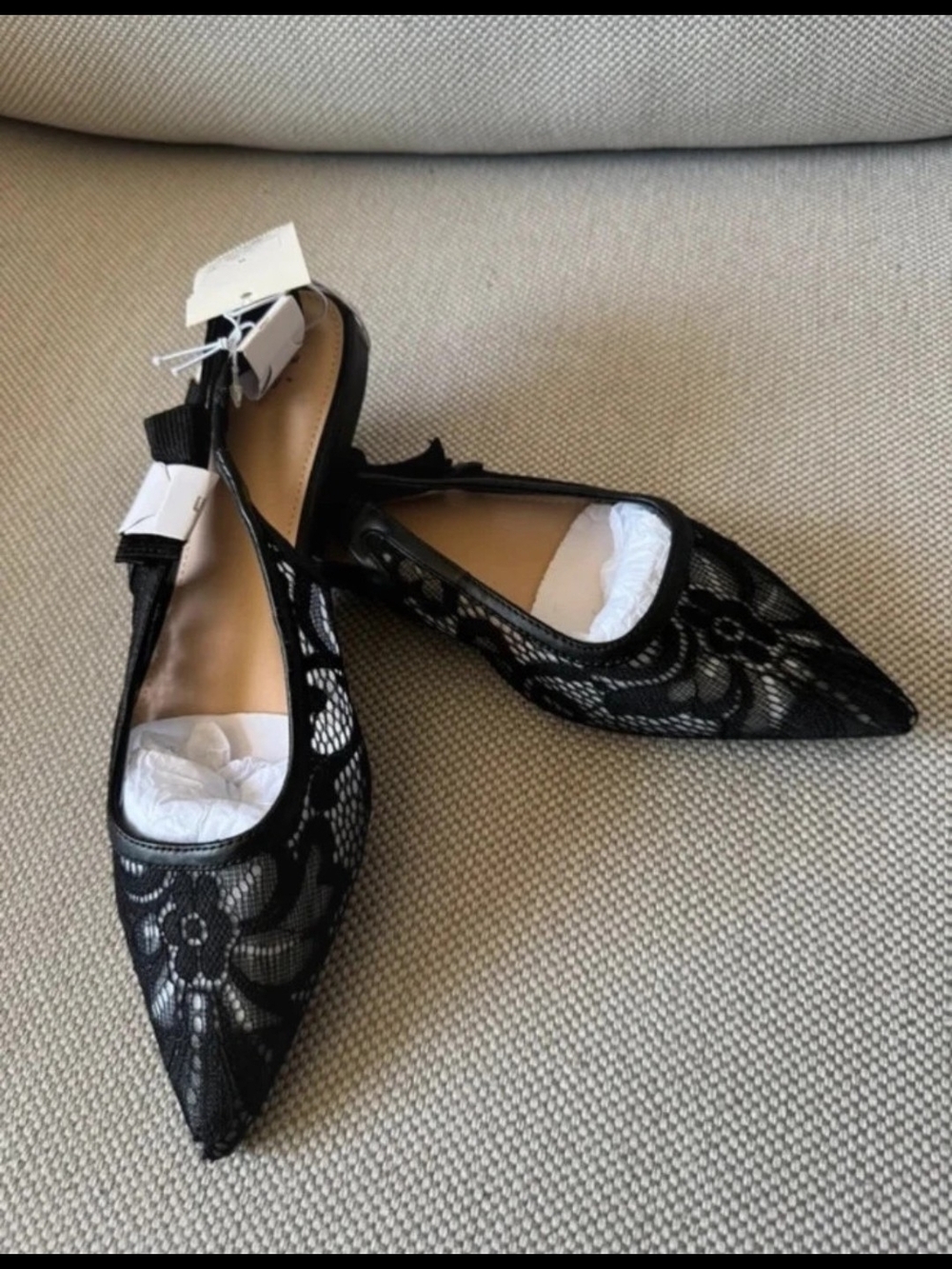 Women's Black Lace Pointed Toe Slingback Flats